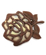 Vtg MCM Mother of Pearl Look Rose Flower Cast Metal Trivet Felted Back D... - $19.99