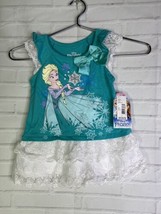 Disney Frozen Elsa Blue Green Bow Lace Trim Tunic Top Girls Size 4 NEW - £17.22 GBP