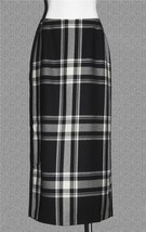 VTG Casual Corner Black White Fine Wool Tartan Plaid Zipper Back Long Skirt Wm 8 - £31.16 GBP