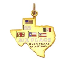 Vintage 10K Gold Filled Enamel Six Flags Over Texas Amusement Park Charm... - $29.00