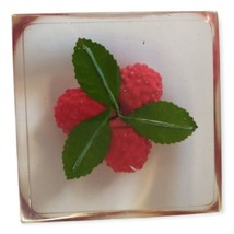 Vintage Lucite Raspberry Paperweight Jam Jar Lid Top Square Clear Replacement - £10.27 GBP