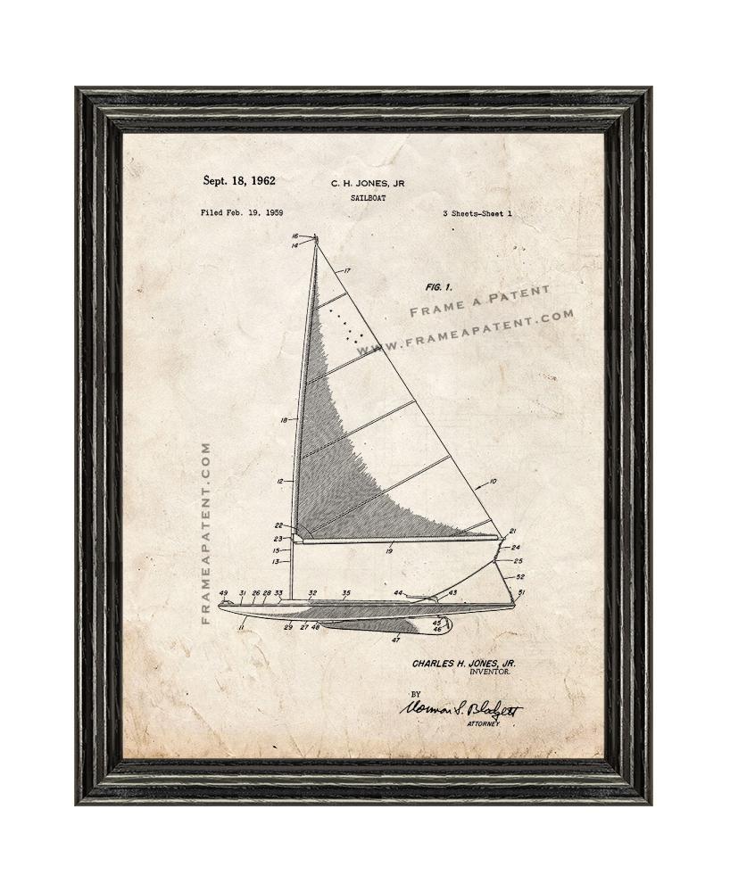 Sailboat Patent Print Old Look with Black Wood Frame - $24.95 - $109.95