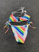 Love And Sports Bright Rainbow Bikini Set Tie Top and Bottom size Medium (8-10) - £11.19 GBP