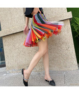 Rainbow Color Tulle Midi Skirt Women Custom Size Pastel Fluffy Tulle Skirt - $55.99