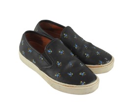 Coach Black Leather With Blue Embroidered Flowers Women’s Sneakers Slip Ons 5.5 - £18.40 GBP