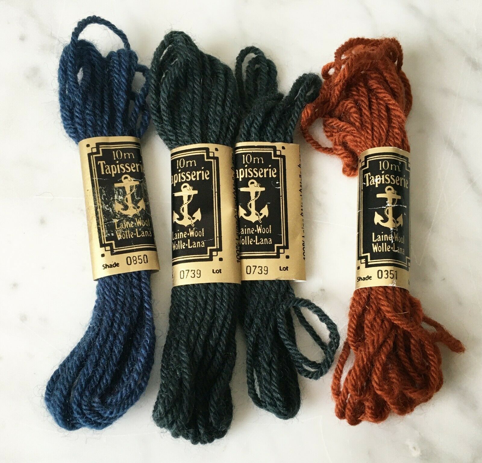 Primary image for Anchor Tapisserie 100% Wool Tapestry Yarn - 4 Partial Skeins Blue Black Rust