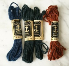 Anchor Tapisserie 100% Wool Tapestry Yarn - 4 Partial Skeins Blue Black Rust - $4.27
