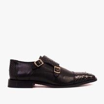 The Bishkek Black Leather Cap Toe Double Monk Strap Men Shoe image 10