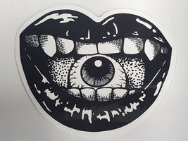 Mouth With Eyeball Between Teeth Black and White Sticker Decal Embellishment Fun - £1.84 GBP
