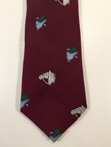 Vintage Unbranded Tie - Dark Red With Novelty Polo Design - 3 5/8&quot; Wide - $14.99