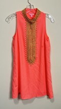 LILLY PULITZER Dress Size 0 Pink Pelican Gold Embroidered Jane High Coll... - $34.64