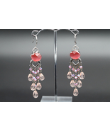 Jewdi Pink Czech Beads Synthetic Cat&#39;s Eye Crystal Handmade Earrings (E0... - $39.99