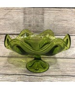 Vintage Viking Glass Green Epic Line Six Petal Compote Pedestal Bowl Mid... - $54.07