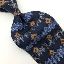 John Henry Made In USA Tie Zigzag Squares Black Blue Red Silk Necktie I1... - $15.83