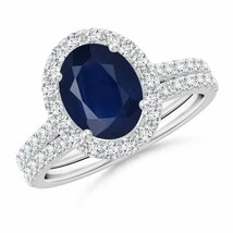 ANGARA Classic Blue Sapphire and Diamond Bridal Set in 14K Solid Gold - £1,661.27 GBP