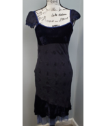 Little Monah Bodycon Dress Girls Sz 14 Navy Embroidered Floral Velvet Sc... - $29.30