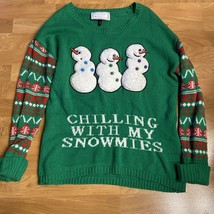 Funny/Ugly Christmas Sweater Green and Red &quot;Chilling with my Snowmies&quot; S... - £10.89 GBP