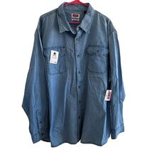 Wrangler Button Up Shirt Flex For Comfort Long Sleeve Pockets Blue 3XL N... - $18.80