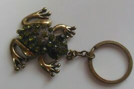 Vintage Green Rhinestone Frog Key Chain W/ Black Stone Eyes - $16.82