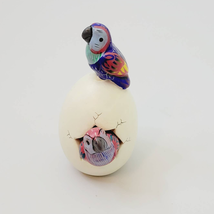 Hatched Egg Pottery Double Parrots Pink Blue Mexico Hand Painted Clay Si... - £22.15 GBP