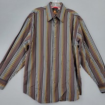 Attitude Gold Men Shirt Size L Brown Preppy Stripe Classic Button Up Lon... - $15.30