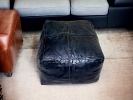 Embrace Timeless Elegance with Our Exquisite Large Black Square Leather Pouf - $450.03