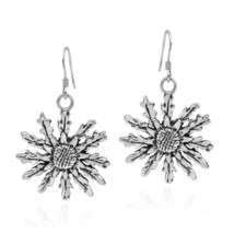 Intricately Detailed Autumn Sunflowers Sterling Silver Dangle Earrings - £17.16 GBP