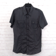 Eighty Eight Platinum Shirt Mens XL Black Gray Striped Short Sleeve Button Up - £15.75 GBP