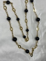 925 Sterling Silver w/ Gold Plate Graduated Black Boyd Gem Bead Chain Necklace  - £111.11 GBP