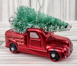 Mini Red Pickup Truck Christmas Tree Ornament Decor Miniature Decoration Orn 1pc - £6.25 GBP