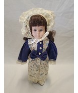 Circa 1990s Porcelain Collector Doll Blue Floral Dress with Stand - £15.54 GBP