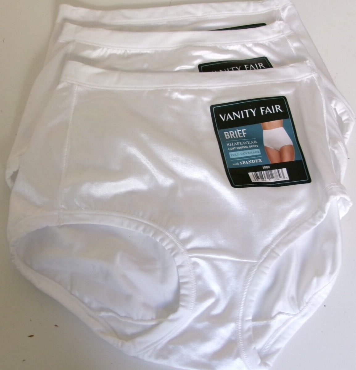 Three Vanity Fair Body Caress Brief size 6 White Style 13438