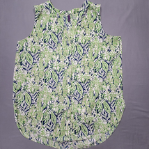NYDJ Women Shirt Size M Green Preppy Floral Classic Sleeveless Button Up Top - £10.82 GBP