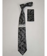 Men&#39;s Stacy Adams Tie and Hankie Set Woven Design #St423 Black Silver - £23.48 GBP