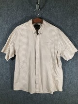 Eddie Bauer Button Down Men&#39;s Shirt Size XL Short Sleeve Tan/White 100% ... - $11.97