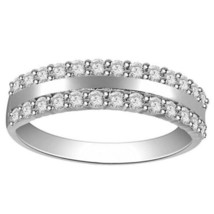 0.75CT Redondo Imitación Diamante 2-Row Anillo de Boda Plata de Ley - £175.13 GBP