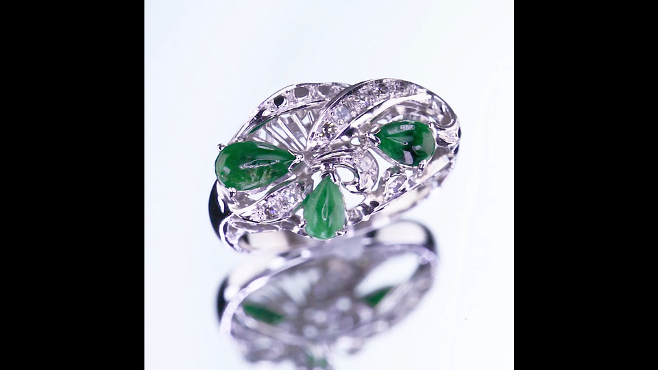 Cabochon Jadeite and Diamond 10k White Gold Cluster Ring Size 5.75 Item image 2
