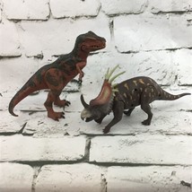 Dinosaur Action Figures Lot Of 2 Tyrannosaurus Rex Triceratops Plastic Jointed  - £8.94 GBP