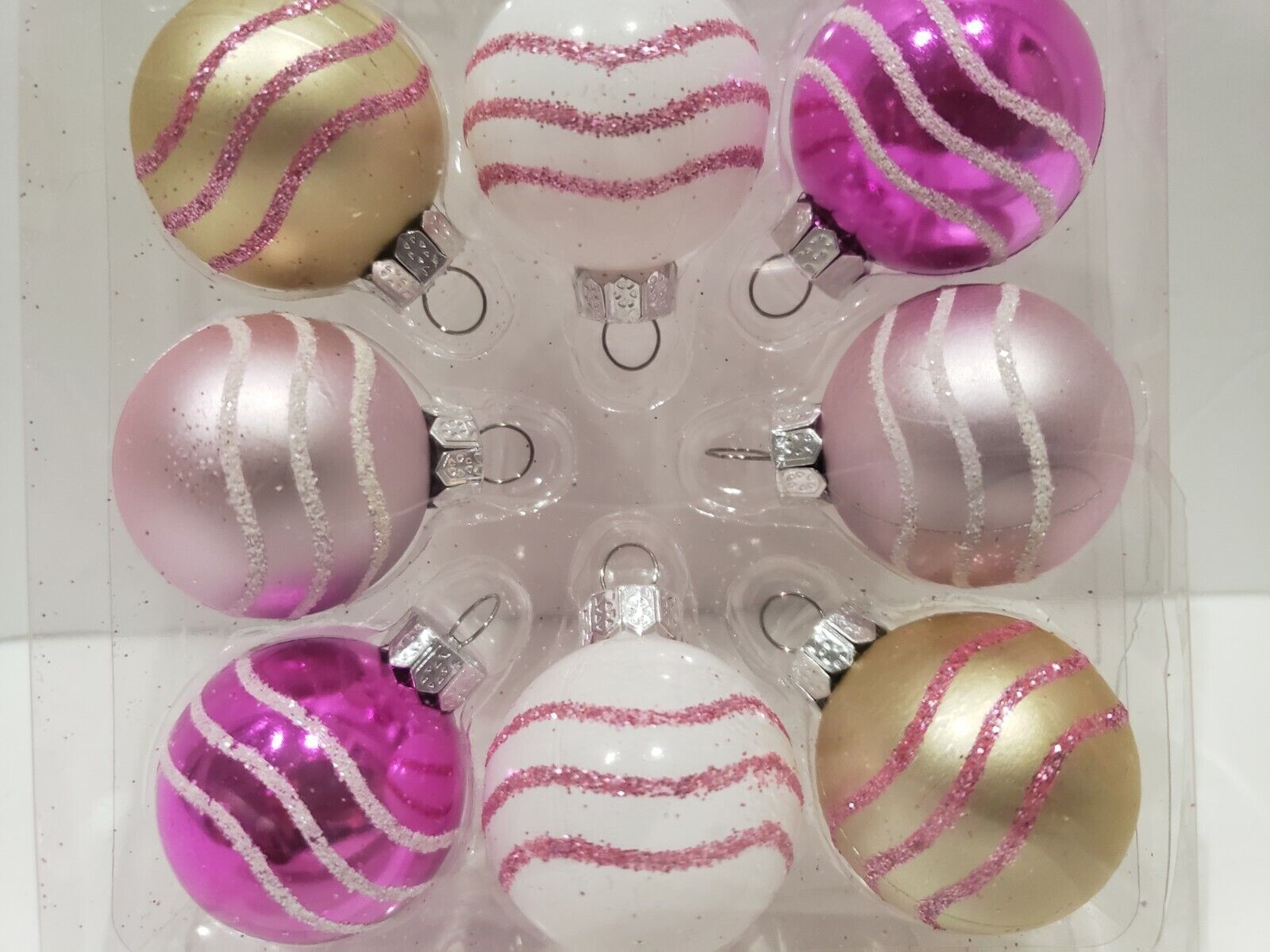 Christmas MINI Shabby Chic Baby Girls Pink Gold 1.5&quot; Plastic Tree Orname... - $12.86