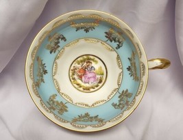Vintage J.K. Decor Carlsbad Tea Coffee Cup Blue Gold Fragonard Courting Couple - £10.07 GBP