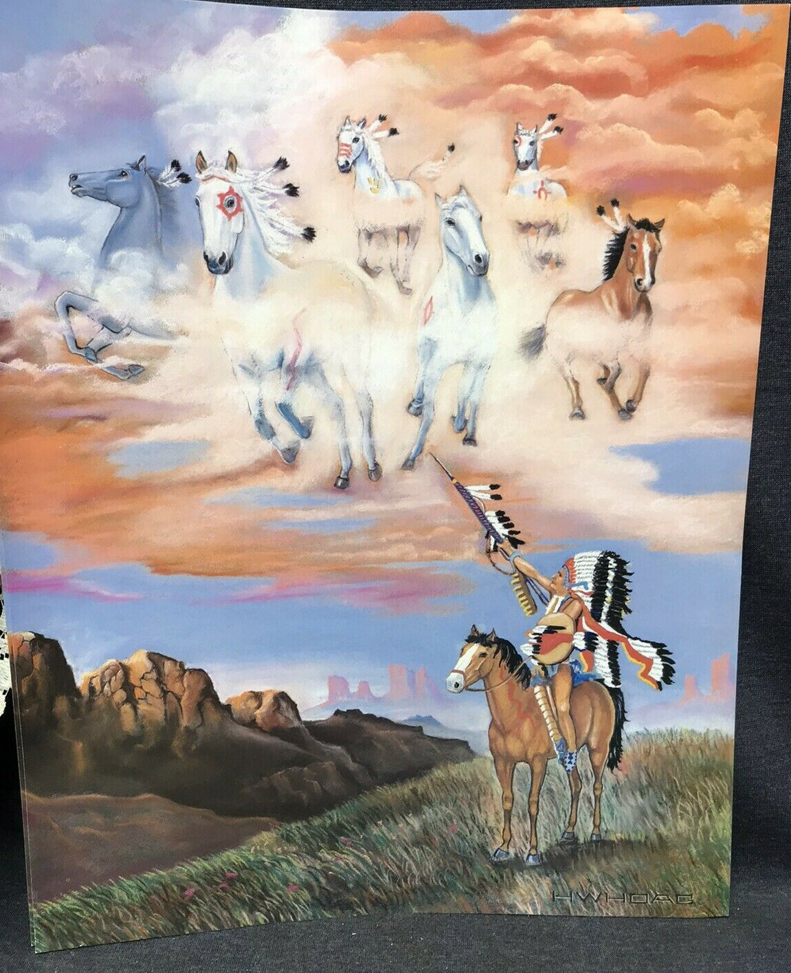 NOS Vintage Poster Native American Art Print by HW Hoag Wall Horses 16”x... - $13.86