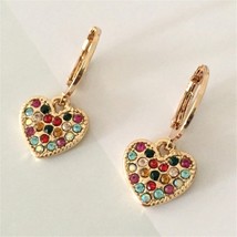 2021 Love Heart Earrings Gold Color Tiny Hoop with Small Rainbow Heart Charm Ear - £6.61 GBP