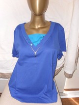 American Sweetheart  SS Faux V-Neck Blue Pullover Top Small - £6.22 GBP