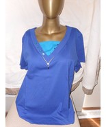 American Sweetheart  SS Faux V-Neck Blue Pullover Top Small - £6.22 GBP