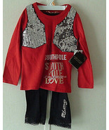 Southpole little girl top and pants outfit NWT red punky top  black pants  - $19.75