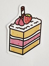 Slice of Cake with Strawberry on Top Multicolor Sticker Decal Embellishment Cute - £2.03 GBP