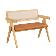 Rubber Wood Dining Bench with Armrest Sherpa Upholstered Backrest and So... - $2,341.15 MXN