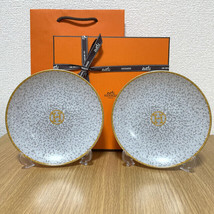 Hermes Mosaique au 24 Bread Plate 16 CM Set With 2 Gold Porcelain Dinner - £365.56 GBP