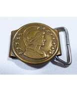 Vintage Brass metal Belt Buckle dress accessory Roman Coin design - £18.99 GBP