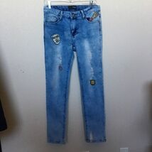 Hype destroy embroiled jeans “New York patches&quot; Size 5 skinny jeans - $327.55 MXN